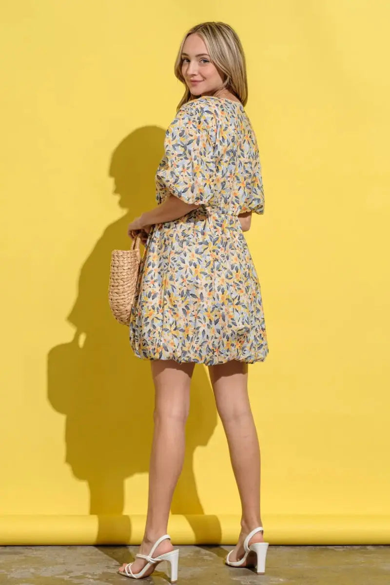 And The Why Full Size Floral Surplice Puff Sleeve Dress - Love Salve